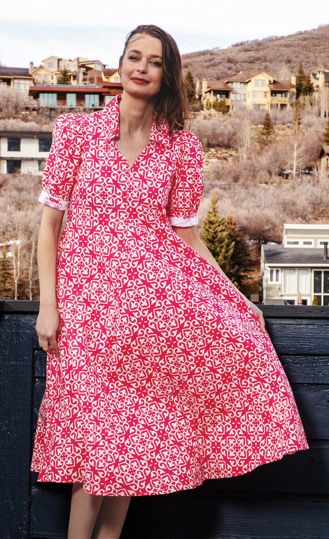 Montauk Dress Pink White Geometric