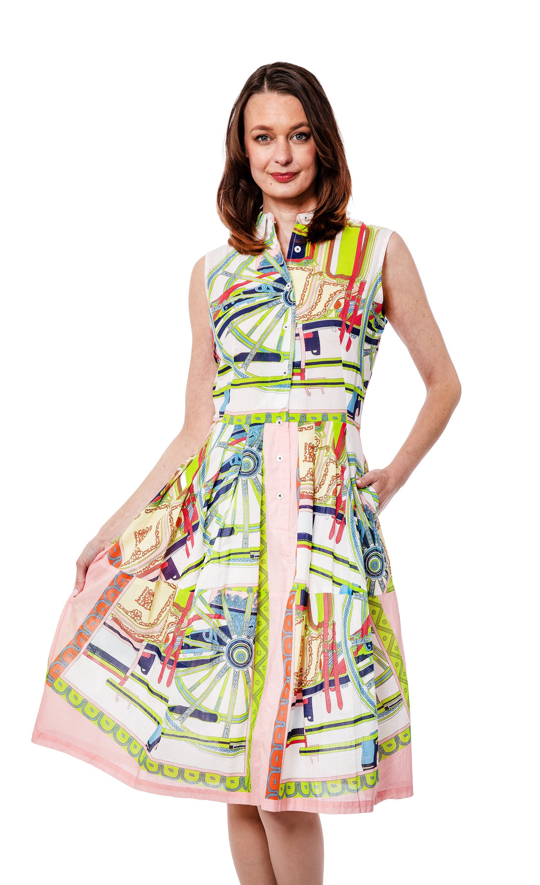 Sausalito Sleeveless Dress Wheel Print