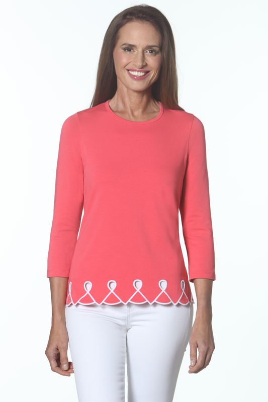 E.L.I | 3/4 Sleeve Top with Embroidered Trim - Blossom White