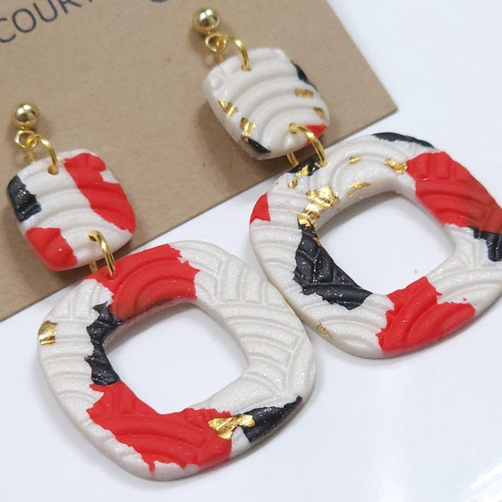 Red Black Terrazo  Earring