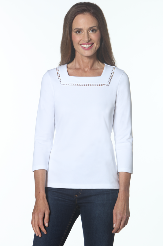 E.L.I | 3/4 Sleeve Square Neck Top with Stitch Detailing