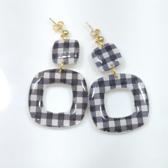 Black Gingham Square Earrings