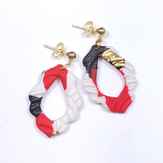 Red Black Terrazzo Teardrop Earrings