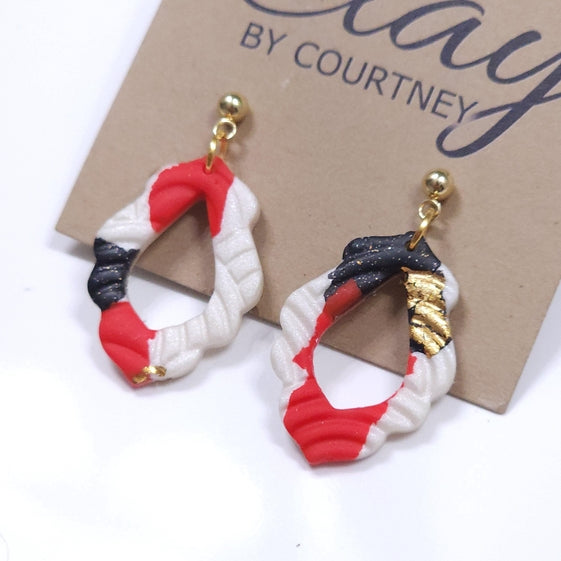 Red Black Terrazzo Teardrop Earrings