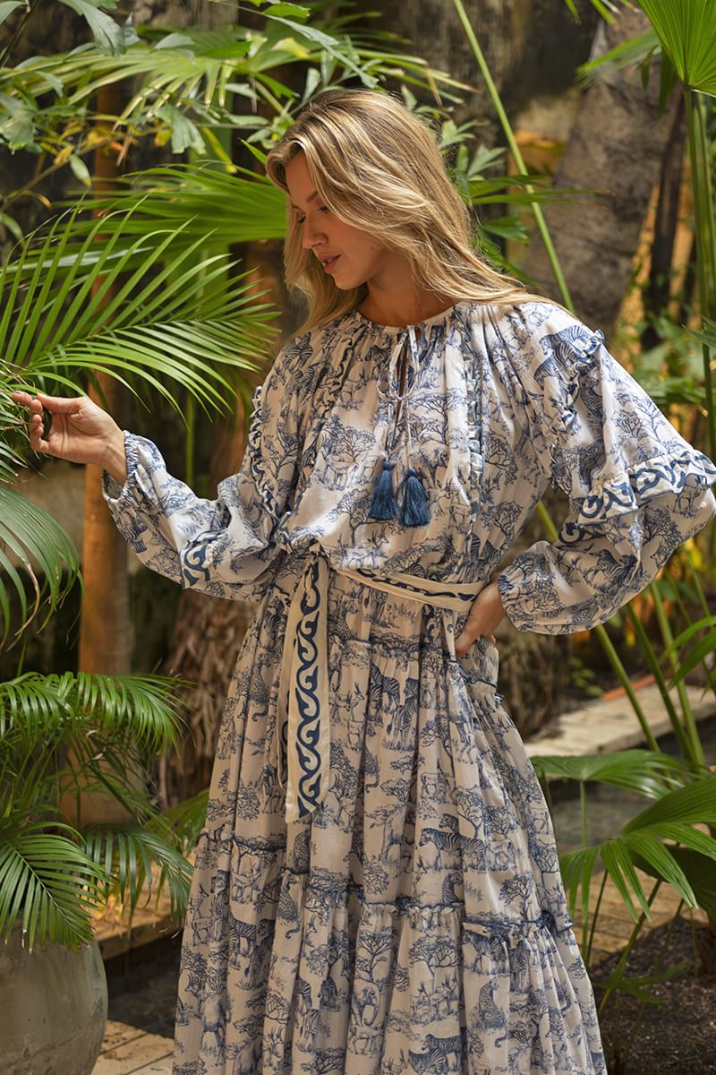 Miss June | Francesca Long Sleeves Dress - Blue