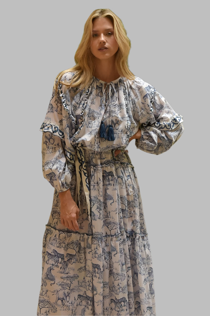 Miss June | Francesca Long Sleeves Dress - Blue