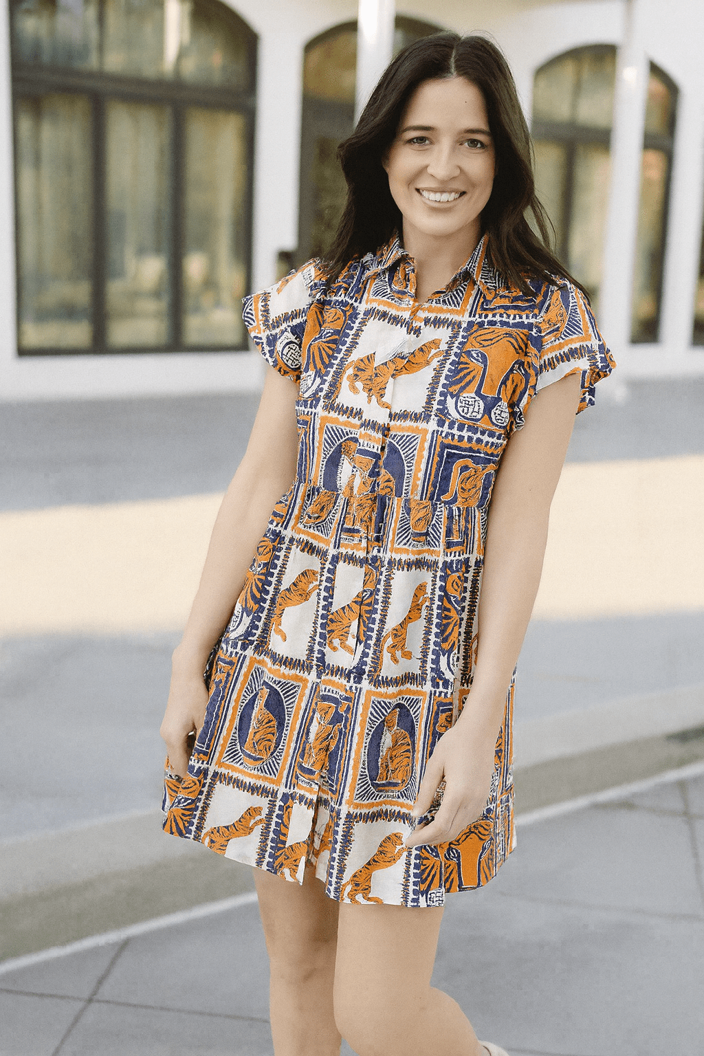 Frenchi Mini Gameday Dress- Orange &amp; Navy