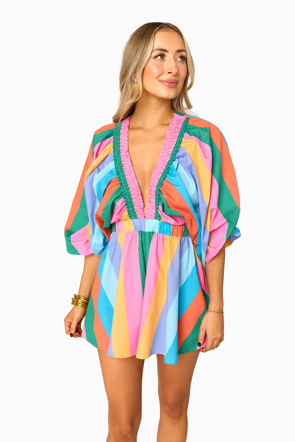 Palm Beach Plunge Neck Romper - Jelly Beans