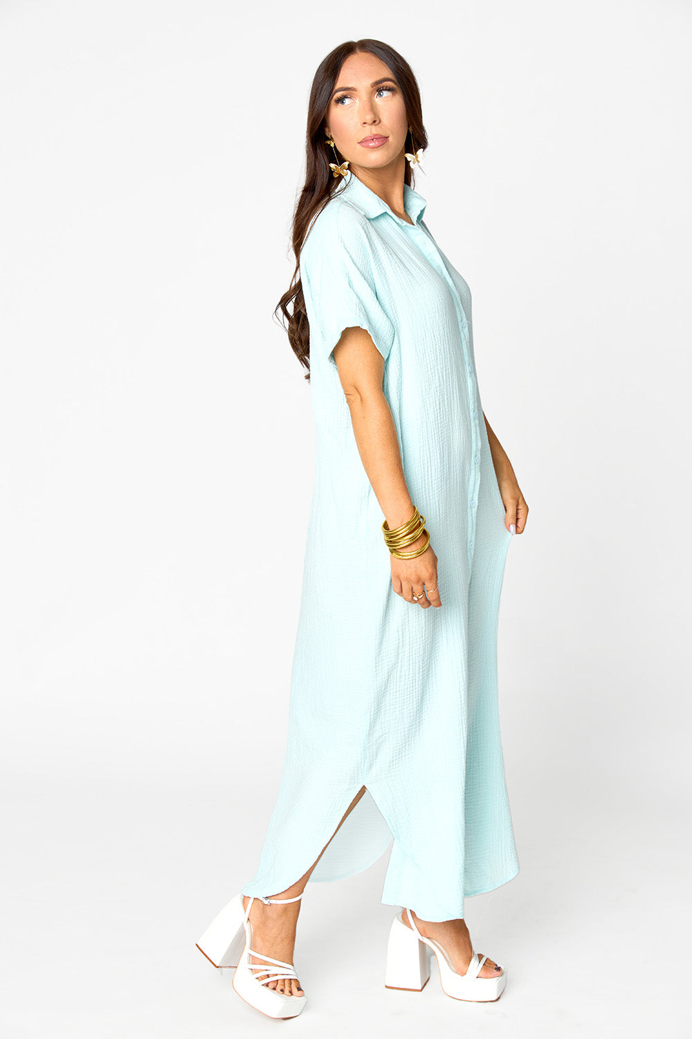 Carmen Cover Up Caftan Maxi Dress - Aqua