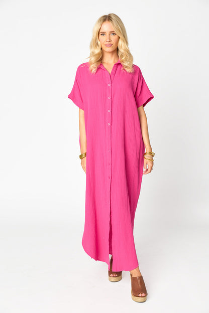 Carmen Cover Up Caftan Maxi Dress - Hot Pink