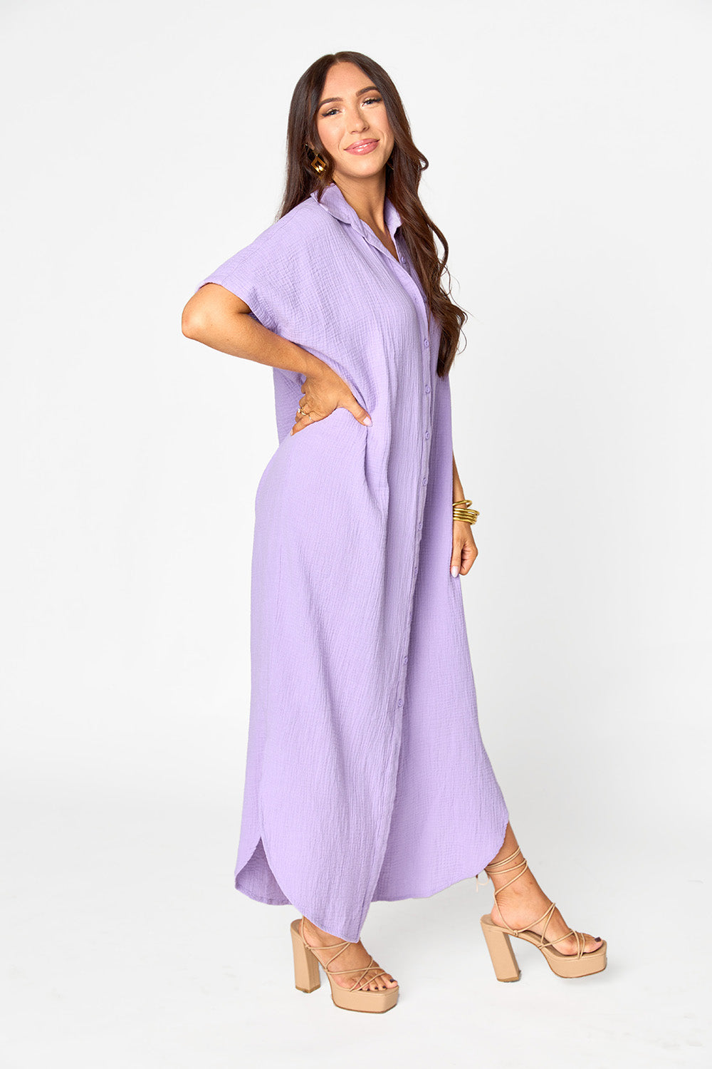 Carmen Cover Up Caftan Maxi Dress - Lavender