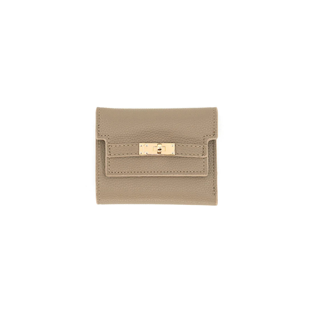 Beige wallet with gold clasp on a white background