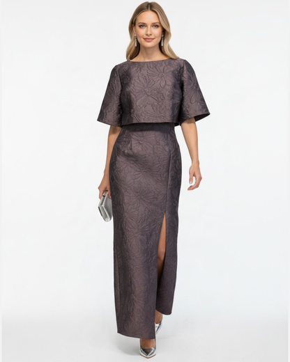 Bigio Gown with Topper in a cafe brown color