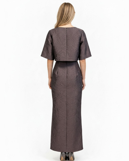 Bigio Gown with Topper in a cafe brown color
