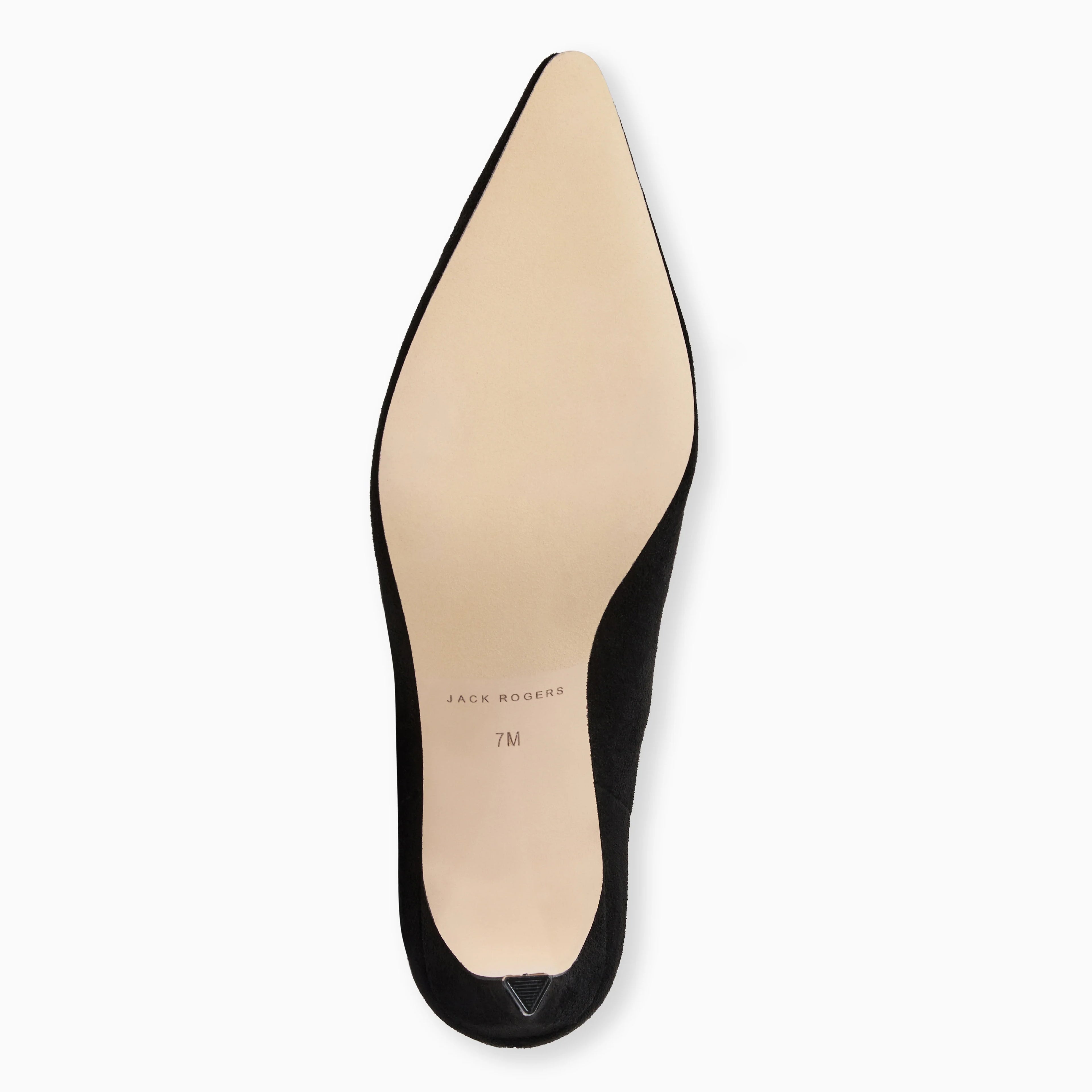 Black pointed-toe shoe on a white background