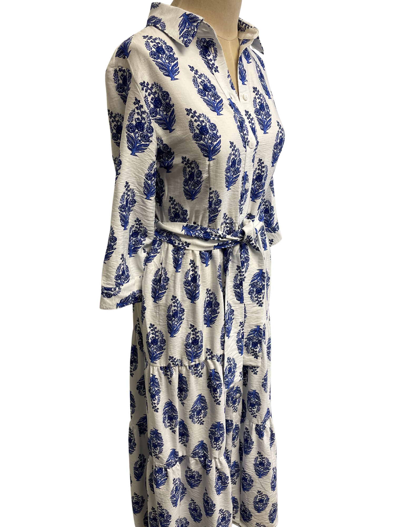 floral shirt dress maxi Floral Shirt Maxi Dress S / BLUE White Floral