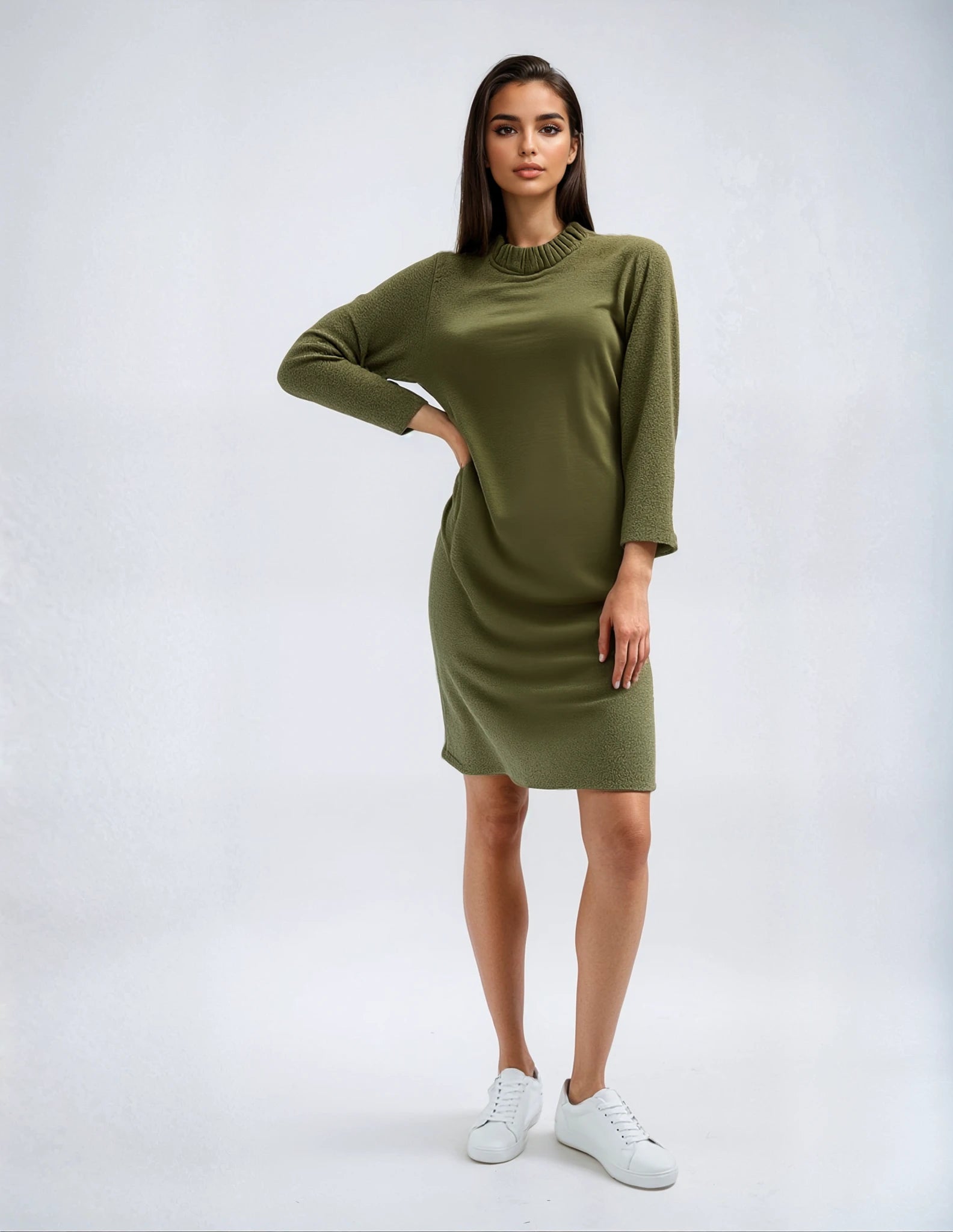 Ruffle Neck Sweater Dress