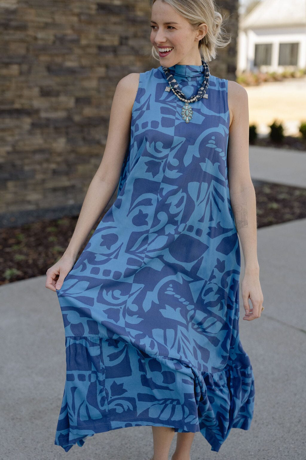 charlie maxi dress Printed Cotton Voile Front-Zip Midi Dress