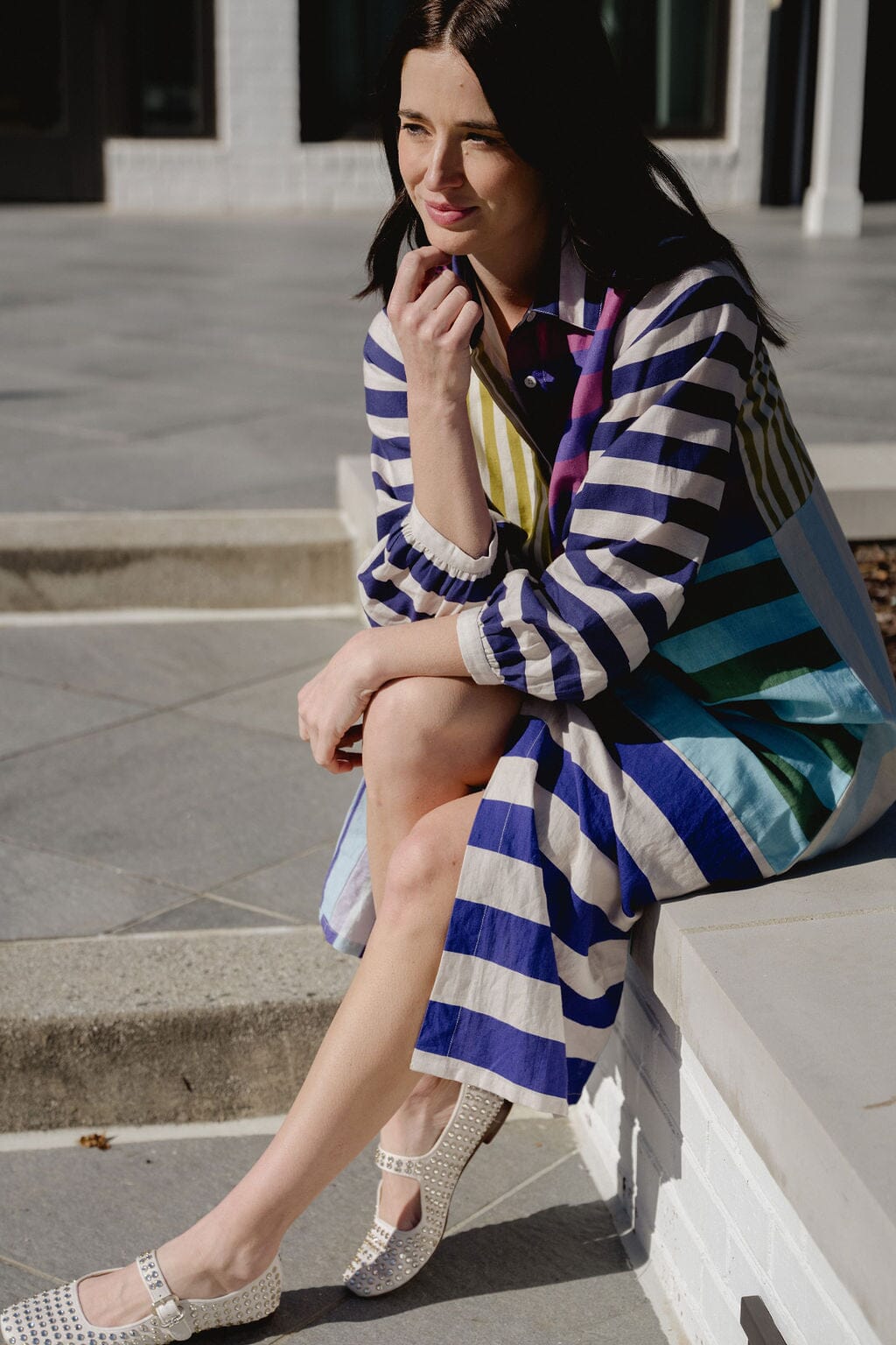 Briton Court | Sienna Linen Stripe Midi Dress