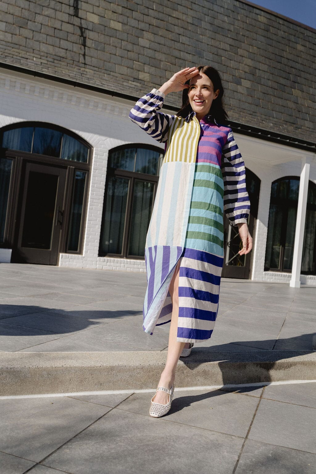 Sienna Linen Stripe Midi Dress L Sienna Linen Stripe Midi Dress L