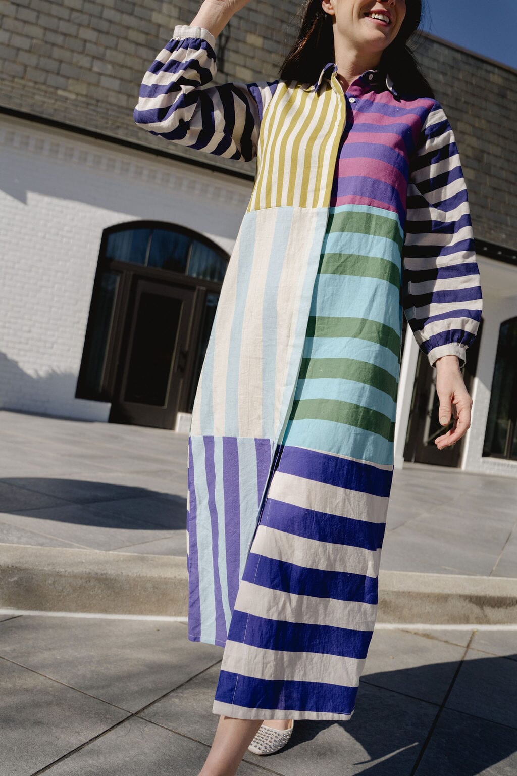 Briton Court | Sienna Linen Stripe Midi Dress