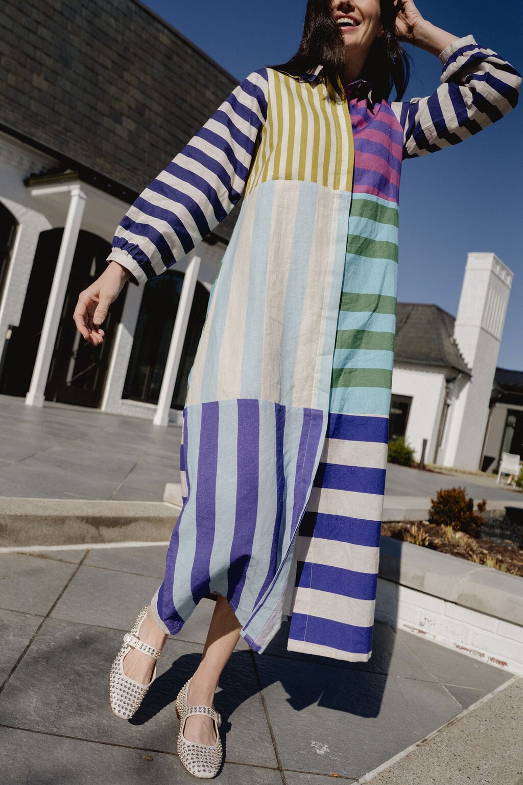 Briton Court | Sienna Linen Stripe Midi Dress