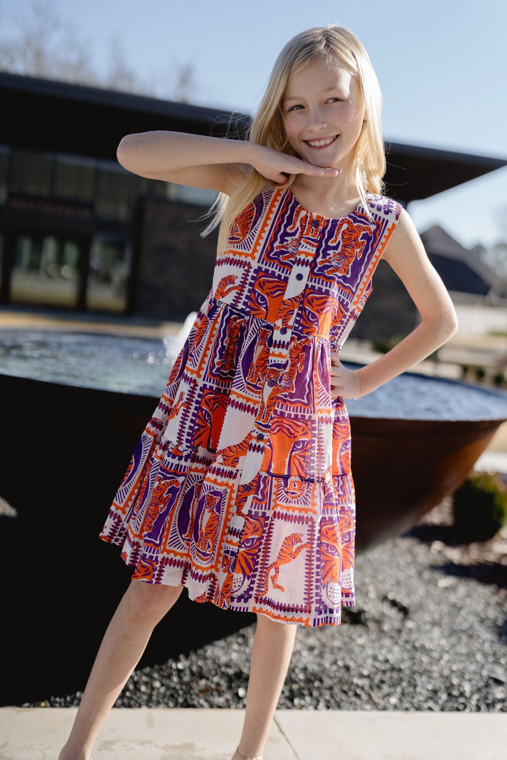 Girls Tiger Game Day Dress | Orange &amp; Purple
