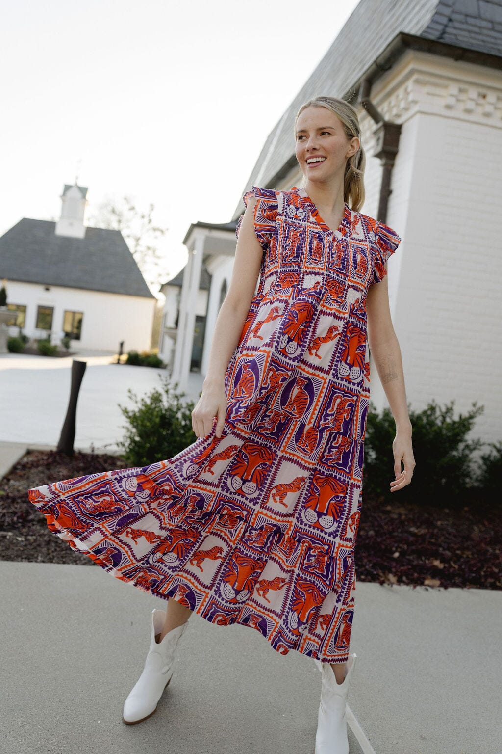 Briton Court | Tiger Game Day Maxi Dress | Orange &amp; Purple