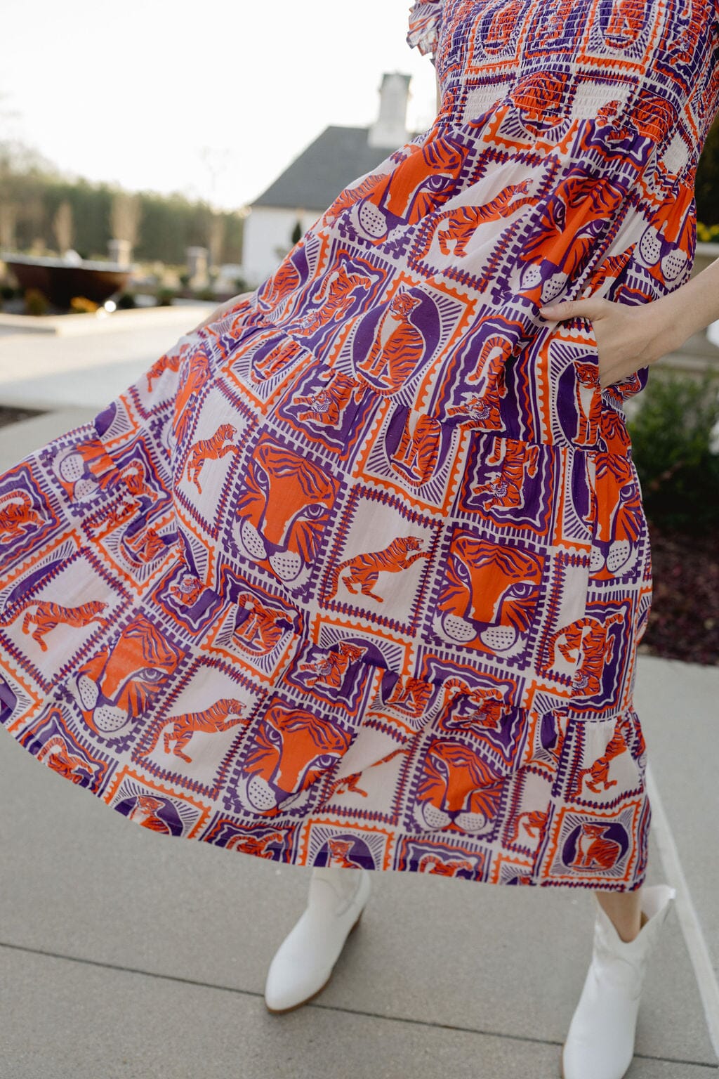 Briton Court | Tiger Game Day Maxi Dress | Orange &amp; Purple