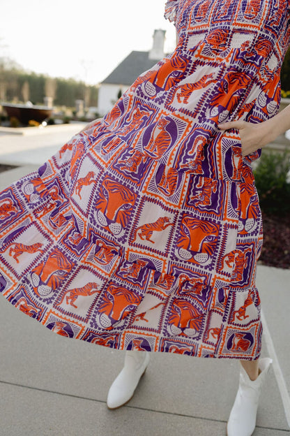 Briton Court | Tiger Game Day Maxi Dress | Orange &amp; Purple