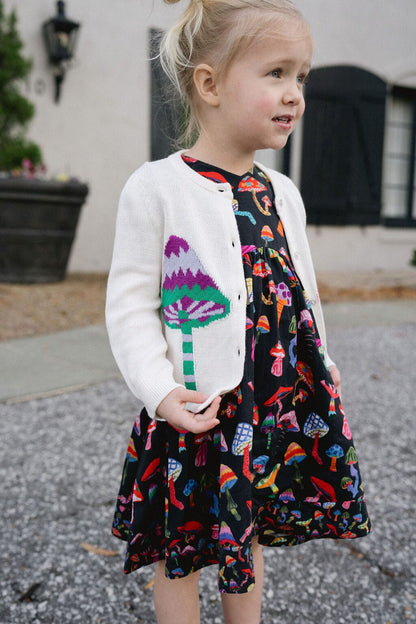 Briton Court | Girls Evelyn Cardigan- Groovy Mushrooms