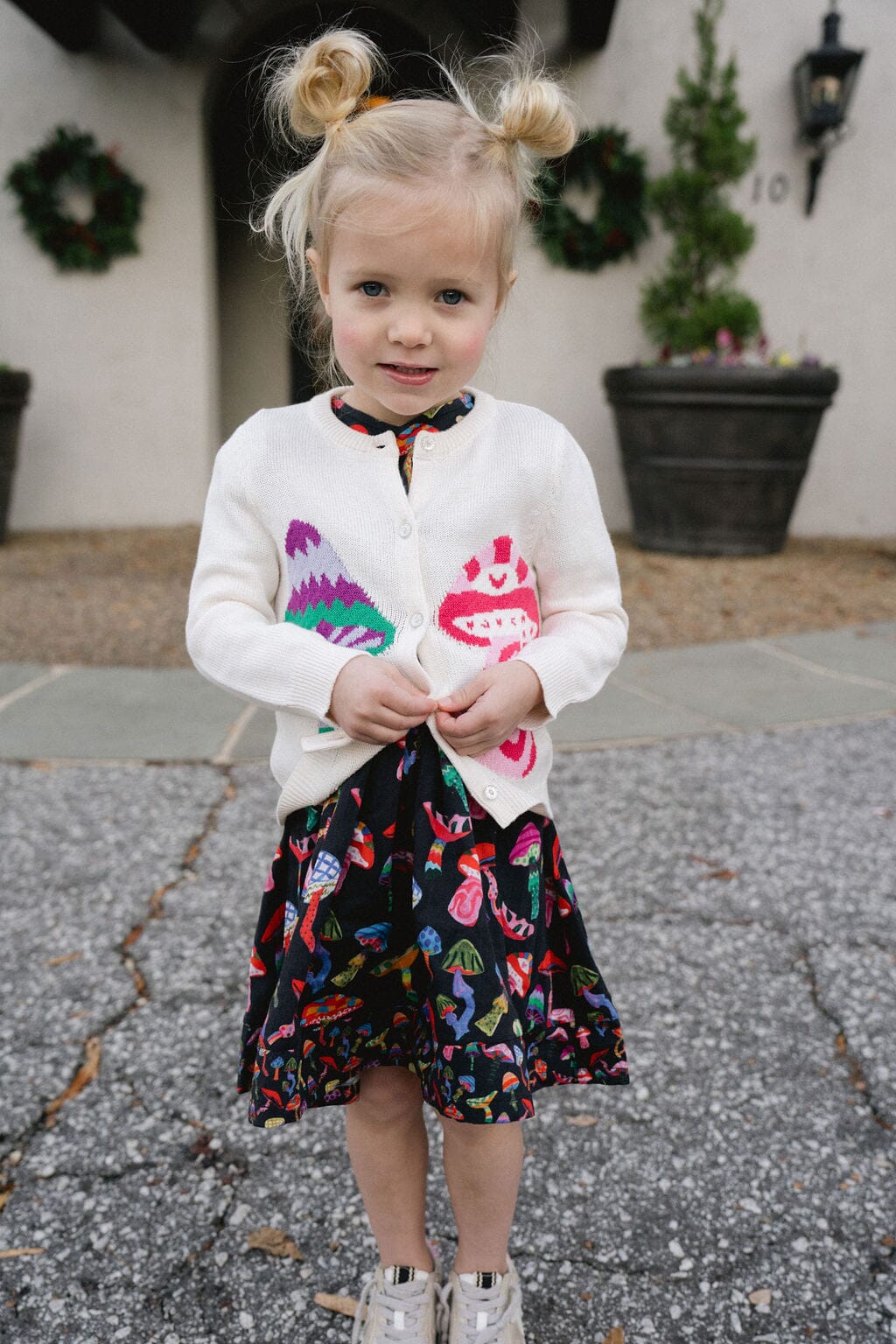 Briton Court | Girls Evelyn Cardigan- Groovy Mushrooms