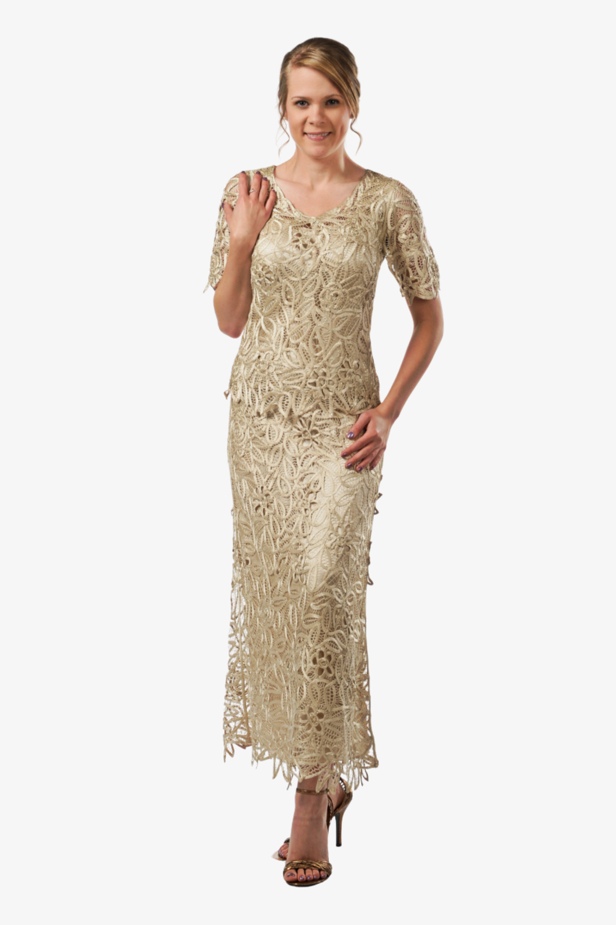 Hand Lace Silver Beaded Short Sleeve Top with Skirt Set
