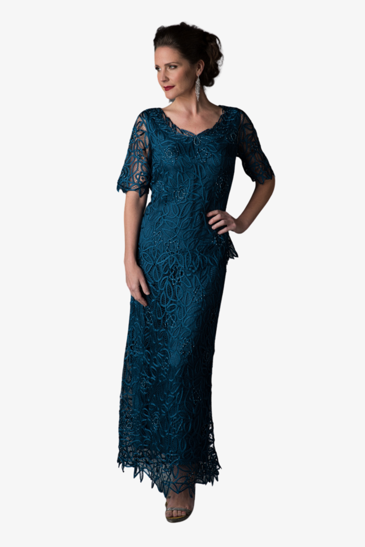 Soulmates | Hand Lace Silver Beaded Short Sleeve Top with Skirt Set