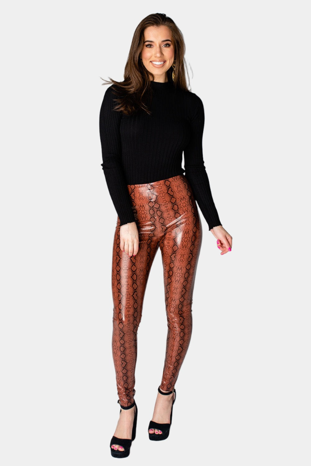 Buddy Love | Mila Patent Vegan Leather Legging - Cognac Snake