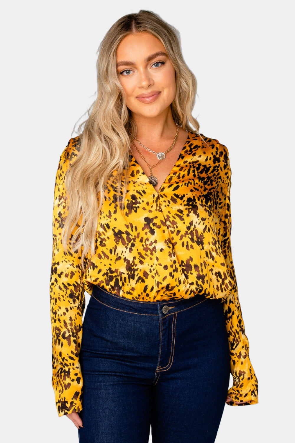 Buddy Love | Melissa Surplice Long Sleeve Bodysuit - Tortoiseshell