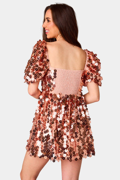 Buddy Love | Colby Puff Sleeve Mini Dress - Rose Gold