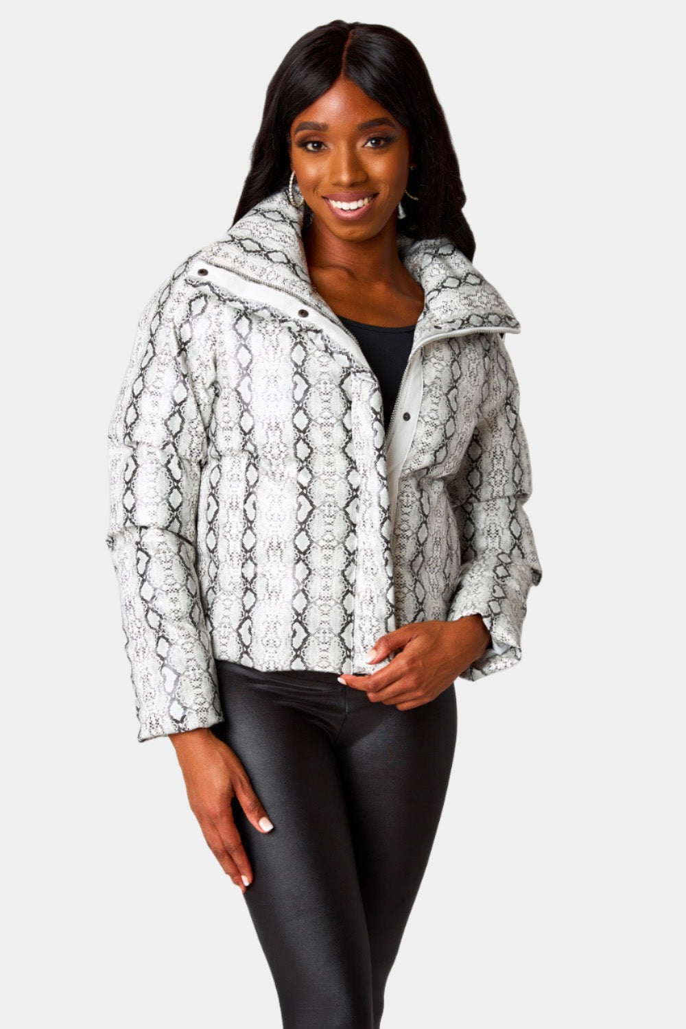 Addison Puffer Jacket - White Snake