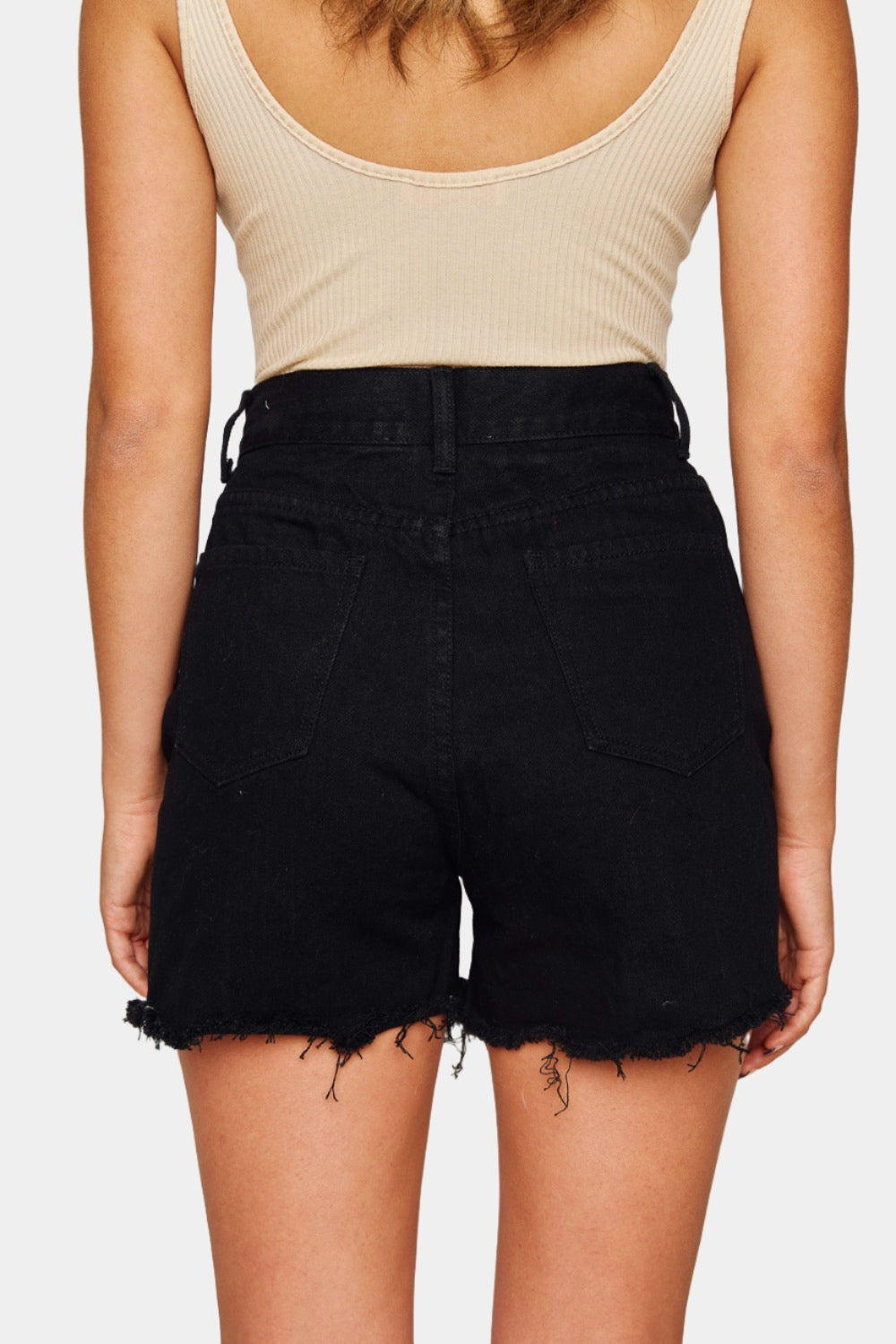 Elvis Crystal Fringe Denim Shorts - Black