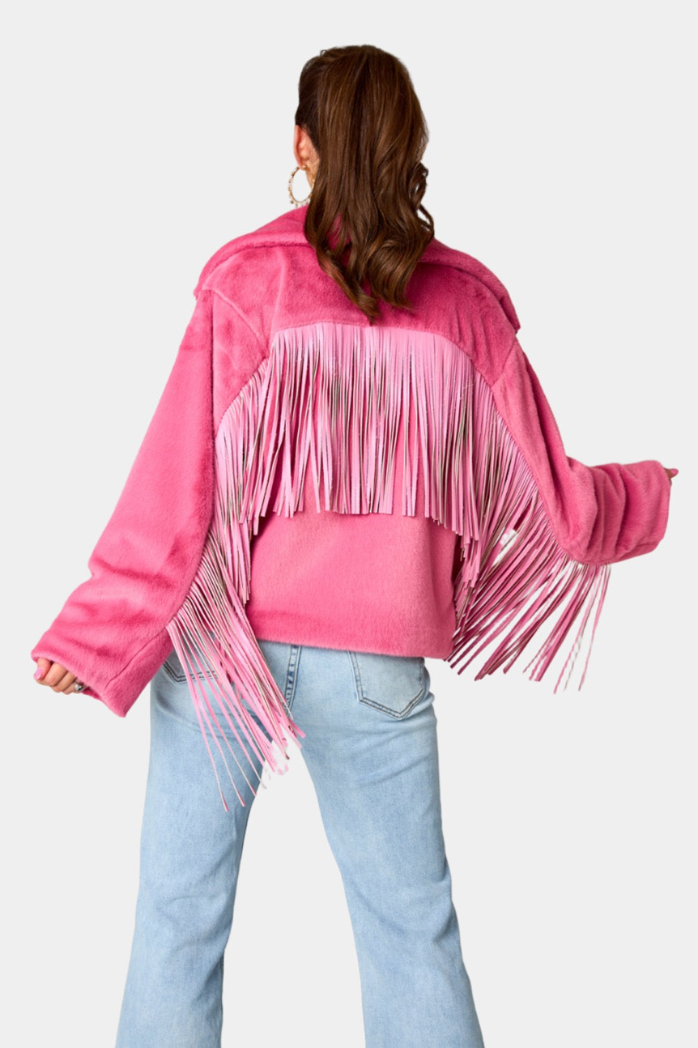 Skylar Fringe Faux Fur Jacket - Hot Pink