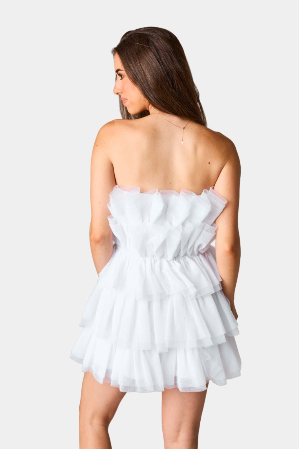 Powder Puff Strapless Tulle Mini Dress - White