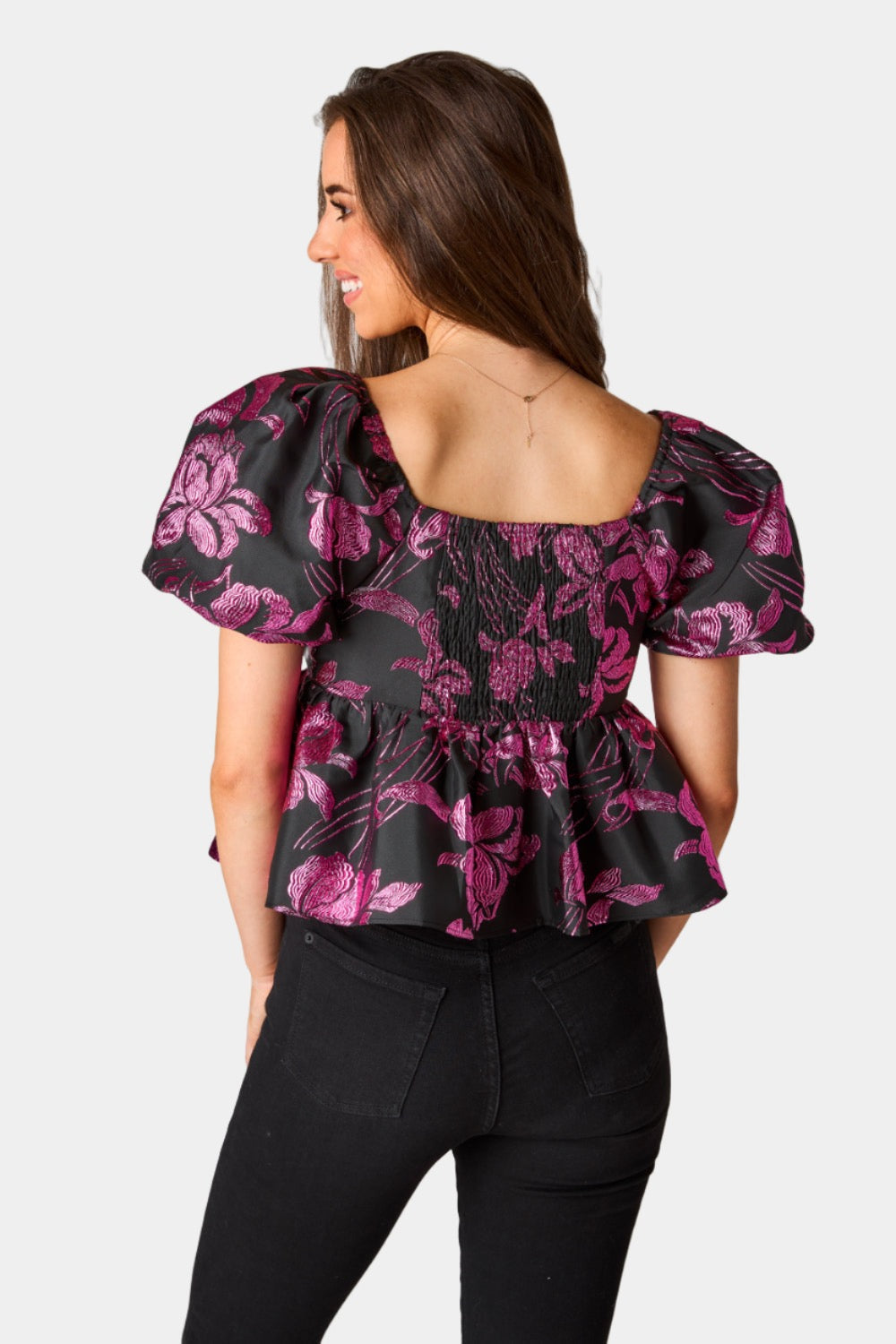 Buddy Love | Blakely Peplum Short Sleeve Top - Raspberry Fizz