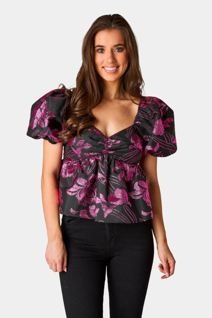 Buddy Love | Blakely Peplum Short Sleeve Top - Raspberry Fizz