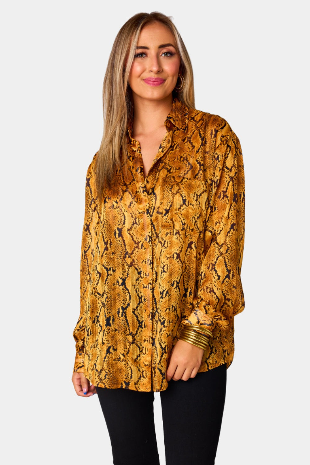 Portia Loose Button Up Top - Snake Charmer