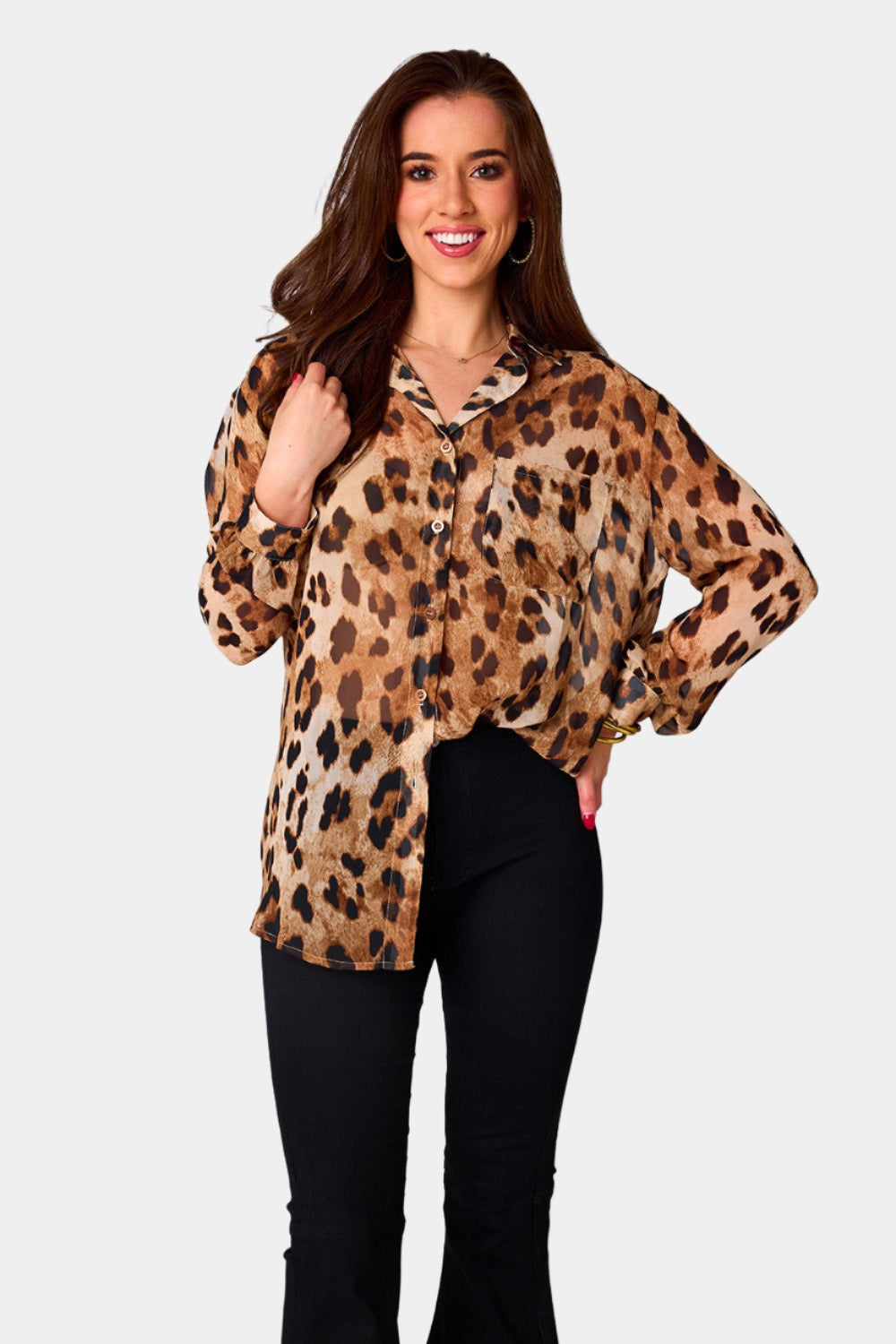 Portia Loose Button Up Top - Prowl