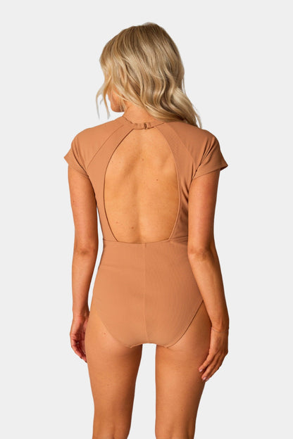 Mona Short Sleeve One-Piece Swimsuit - Sand