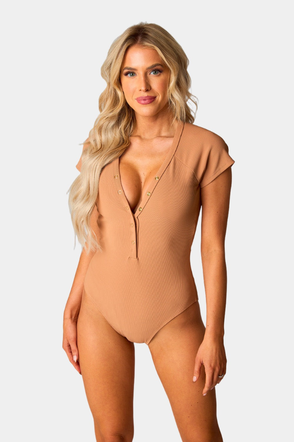 Mona Short Sleeve One-Piece Swimsuit - Sand