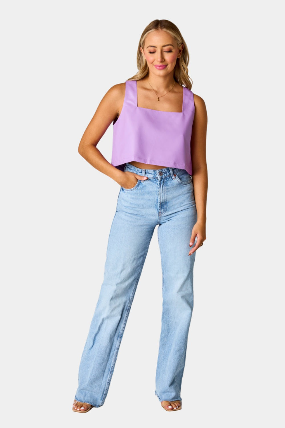 Manning Vegan Leather Cropped Tank Top - Purple