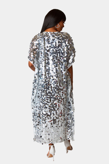 Atlas Sequin Caftan Maxi Dress - Overcast