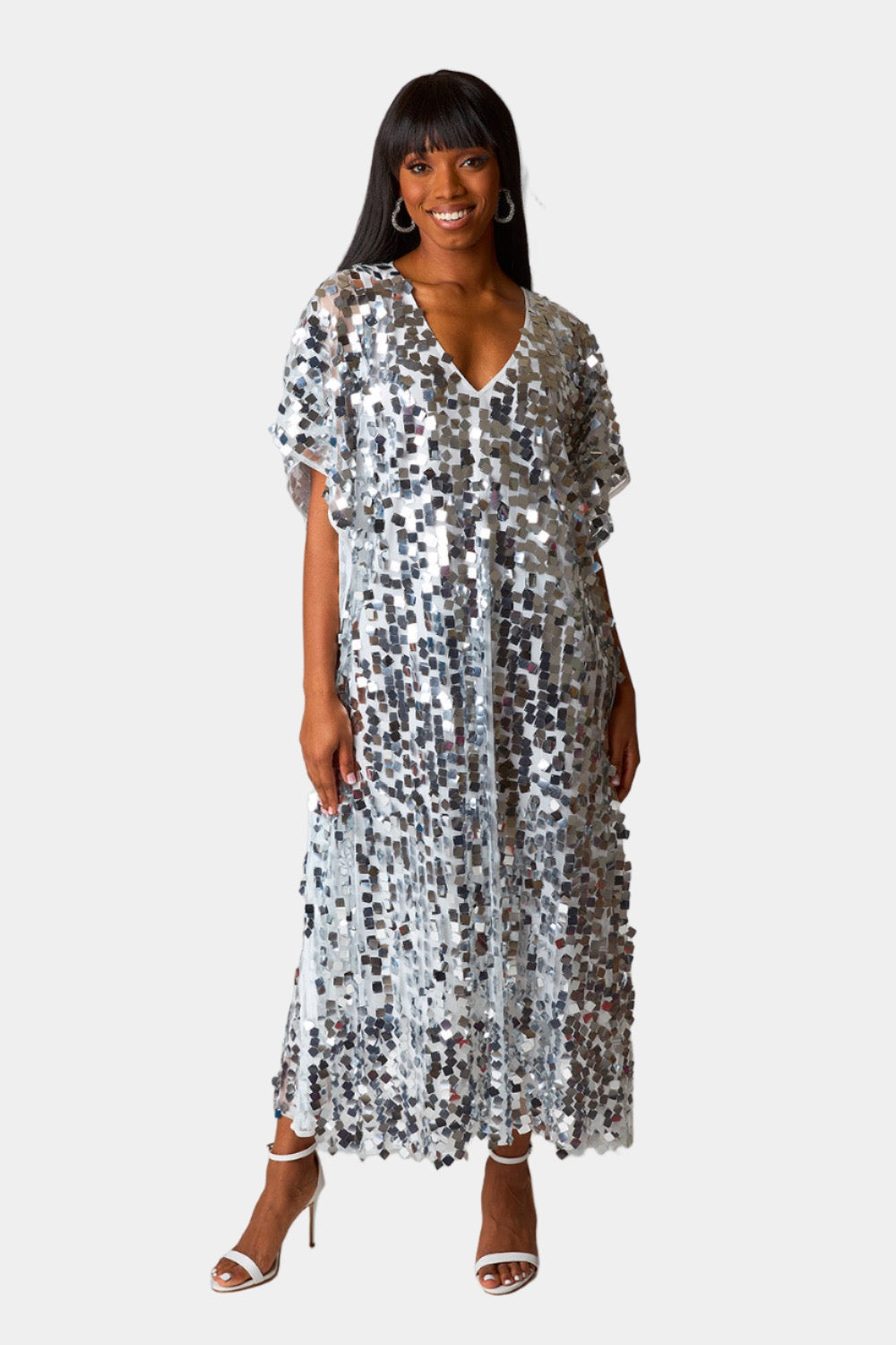 Atlas Sequin Caftan Maxi Dress - Overcast